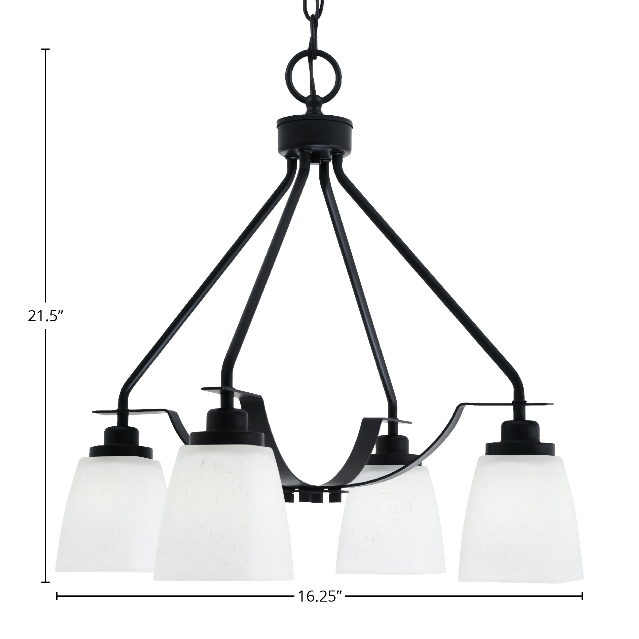 Odyssey Four Light Chandelier in Matte Black with 4.5" Square White Muslin Shade