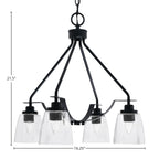 Odyssey Four Light Chandelier in Matte Black with 4.5" Square Clear Bubble Shade