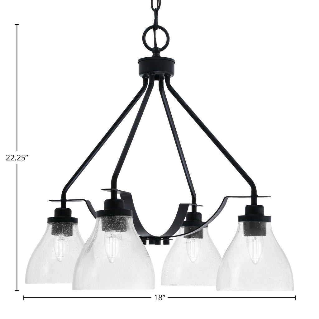 Odyssey Four Light Chandelier in Matte Black with 6.25" Clear Bubble Shade