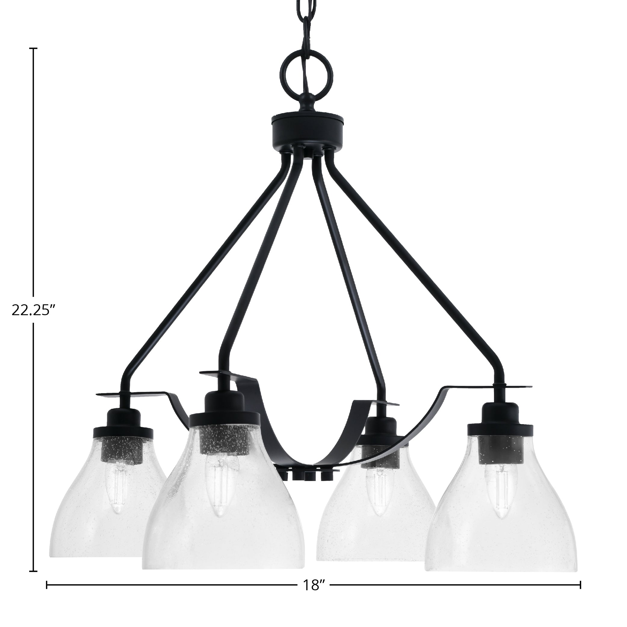 Odyssey Four Light Chandelier in Matte Black with 6.25" Clear Bubble Shade