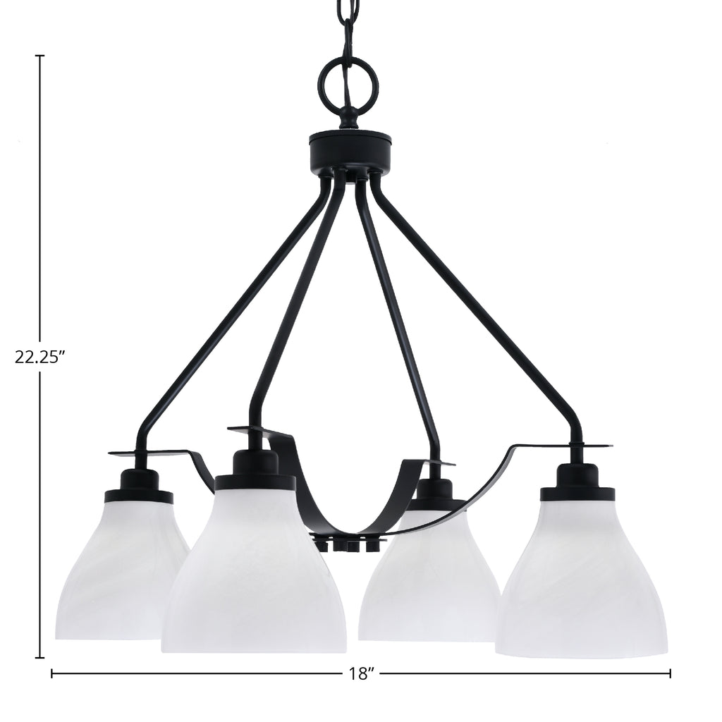 Odyssey Four Light Chandelier in Matte Black with 6.25" White Marble Shade