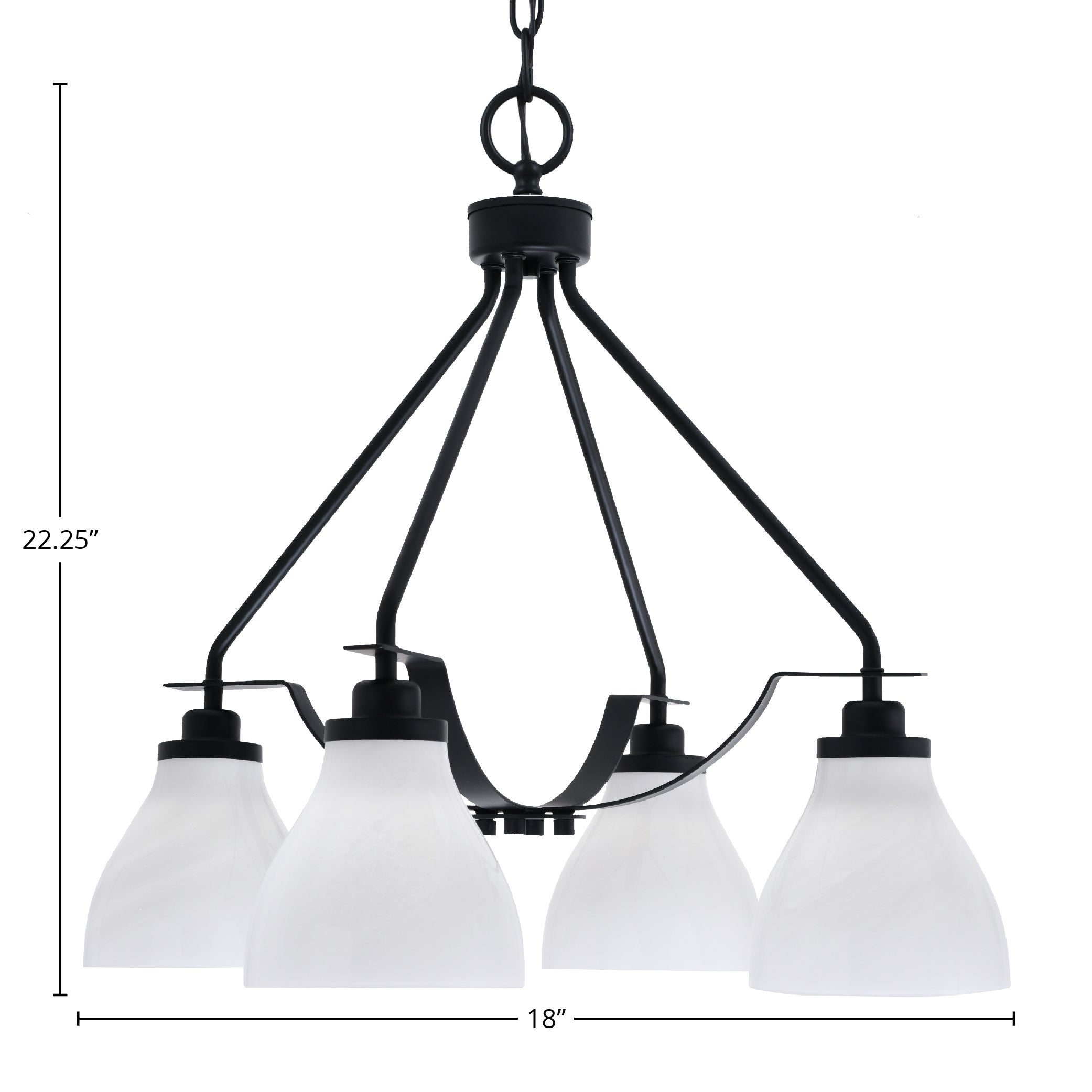 Odyssey Four Light Chandelier in Matte Black with 6.25" White Marble Shade