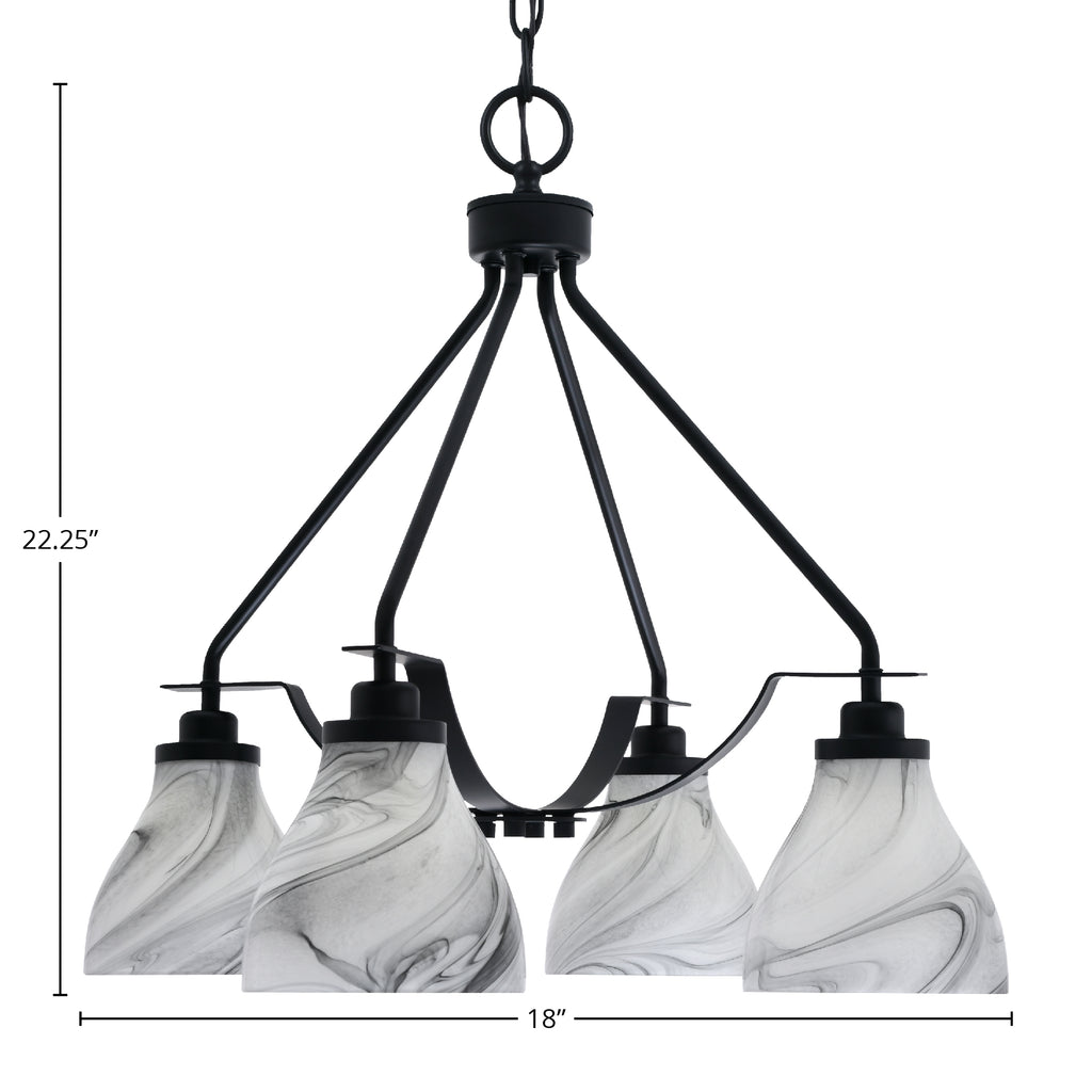 Odyssey Four Light Chandelier in Matte Black with 6.25" Onyx Swirl Shade