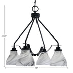 Odyssey Four Light Chandelier in Matte Black with 6.25" Onyx Swirl Shade