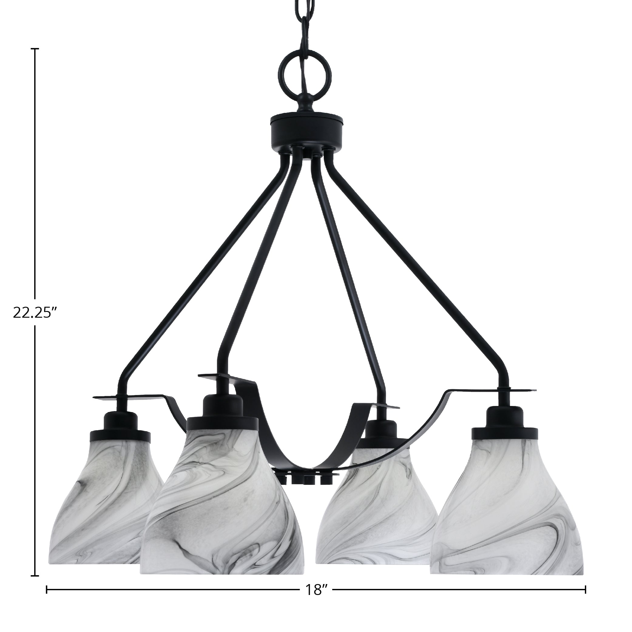 Odyssey Four Light Chandelier in Matte Black with 6.25" Onyx Swirl Shade