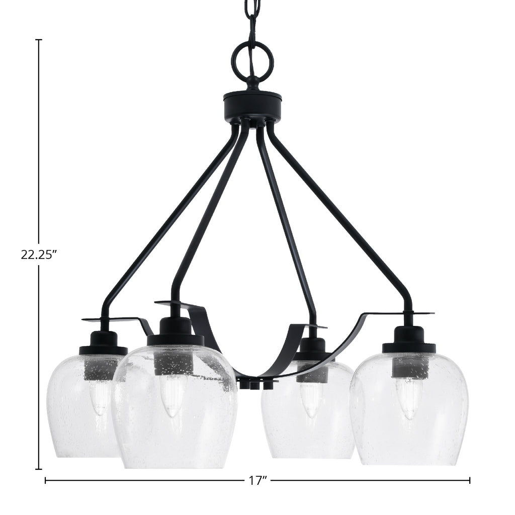 Odyssey Four Light Chandelier in Matte Black with 6" Clear Bubble Shade