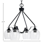 Odyssey Four Light Chandelier in Matte Black with 6" Clear Bubble Shade