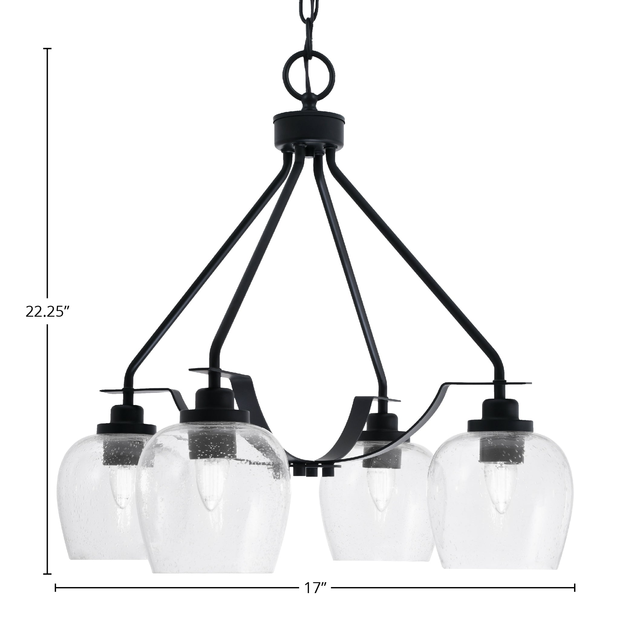 Odyssey Four Light Chandelier in Matte Black with 6" Clear Bubble Shade