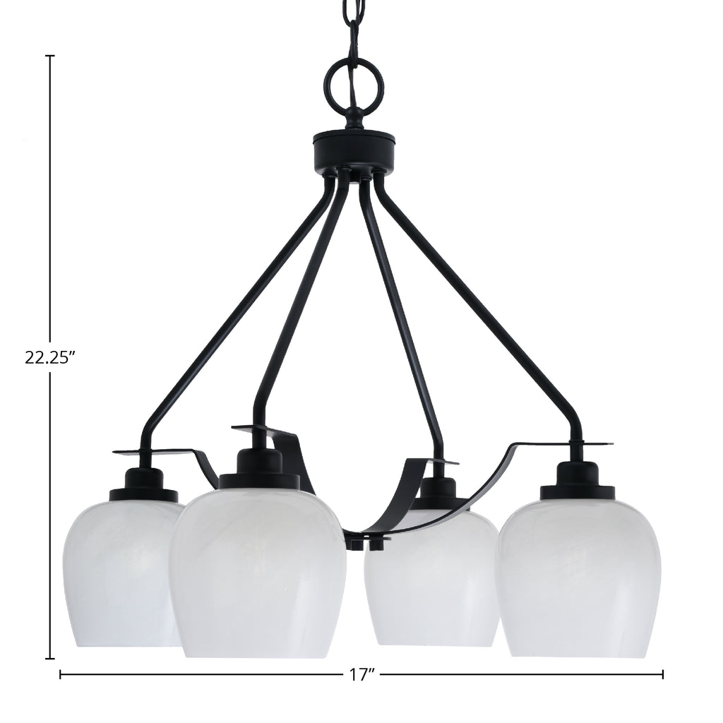 Odyssey Four Light Chandelier in Matte Black with 6" White Marble Shade