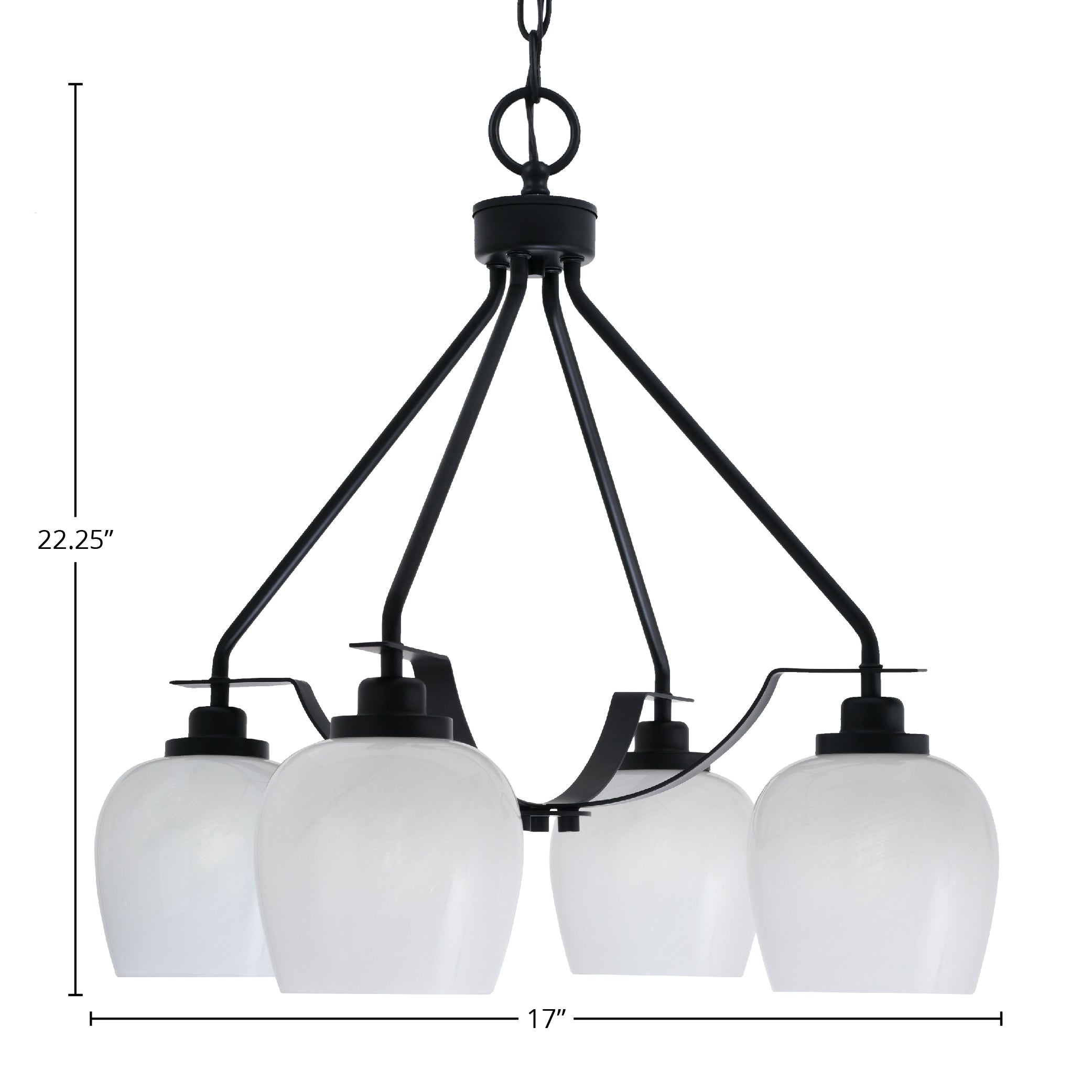 Odyssey Four Light Chandelier in Matte Black with 6" White Marble Shade