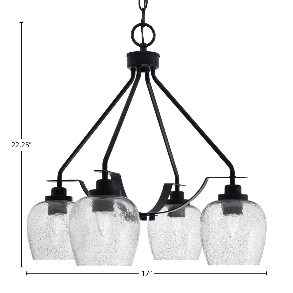 Odyssey Four Light Chandelier in Matte Black with 6" Smoke Bubble Shade