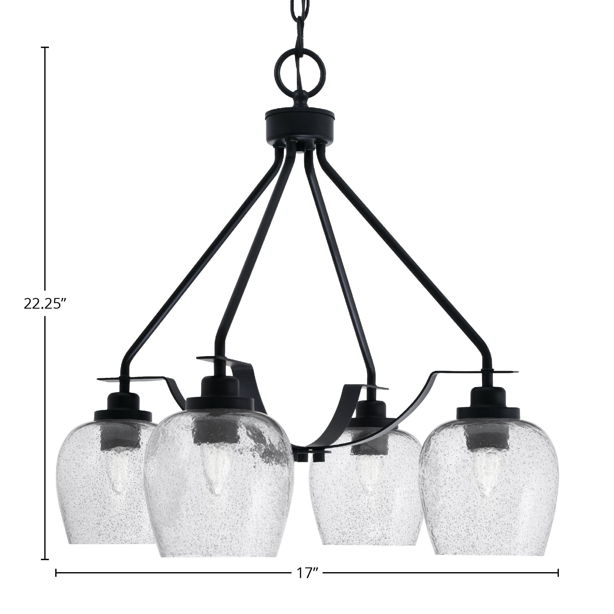 Odyssey Four Light Chandelier in Matte Black with 6" Smoke Bubble Shade