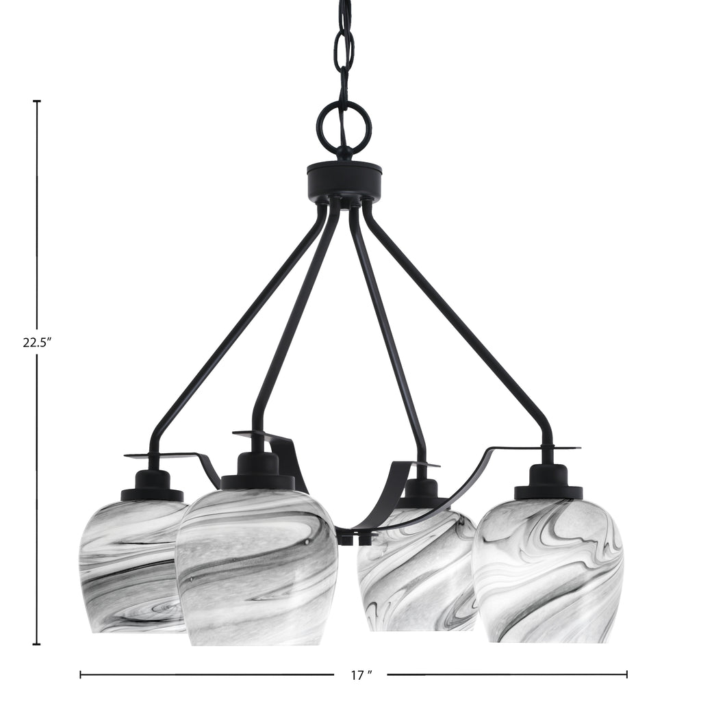 Odyssey Four Light Chandelier in Matte Black with 6" Onyx Swirl Shade