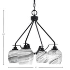 Odyssey Four Light Chandelier in Matte Black with 6" Onyx Swirl Shade