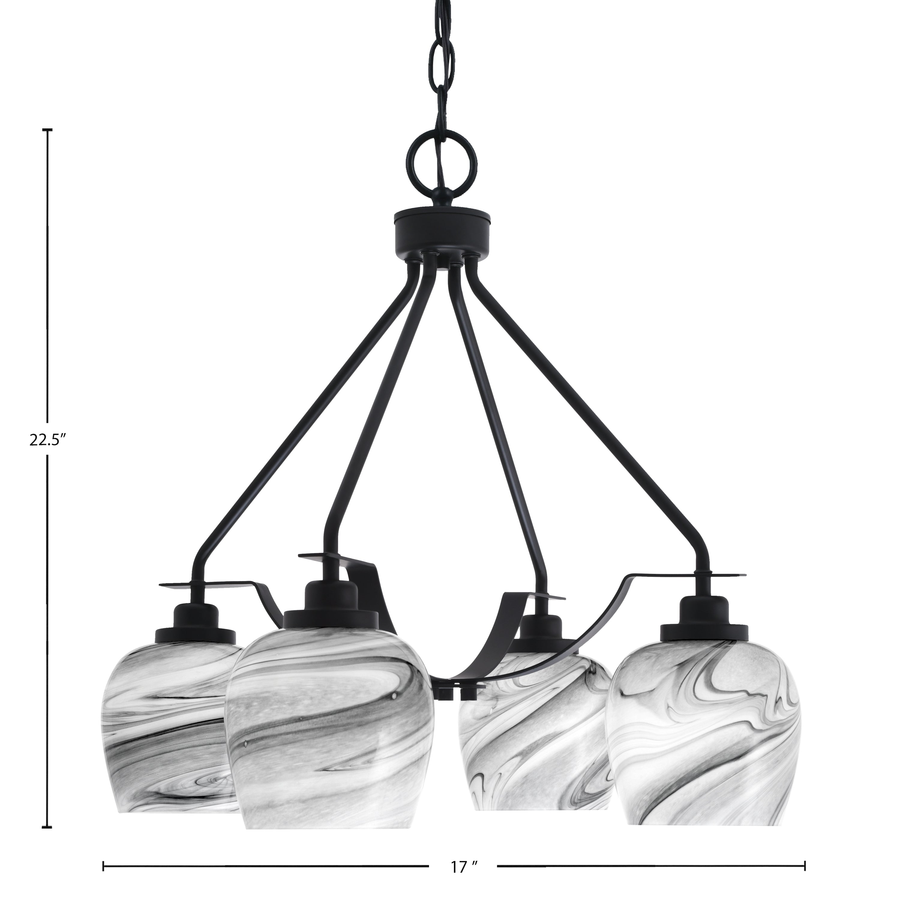 Odyssey Four Light Chandelier in Matte Black with 6" Onyx Swirl Shade