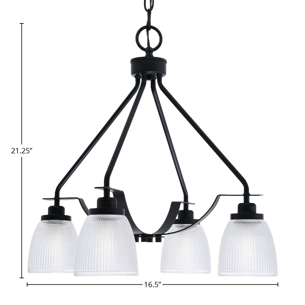 Odyssey Four Light Chandelier in Matte Black with 5" Clear Ribbed Shade