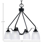 Odyssey Four Light Chandelier in Matte Black with 5" Clear Ribbed Shade
