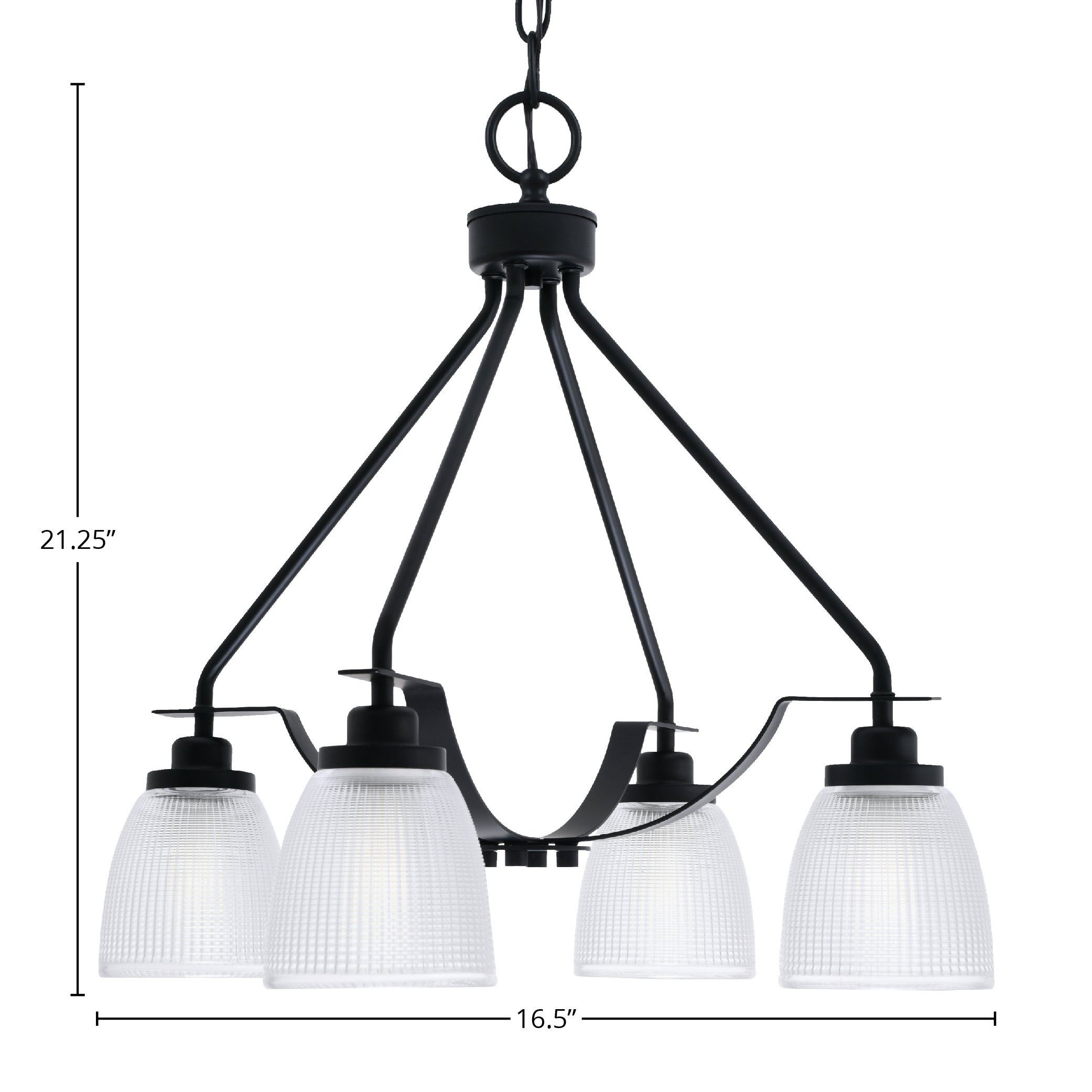 Odyssey Four Light Chandelier in Matte Black with 5" Clear Ribbed Shade