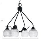 Odyssey Four Light Chandelier in Matte Black with 6" Clear Ribbed Shade