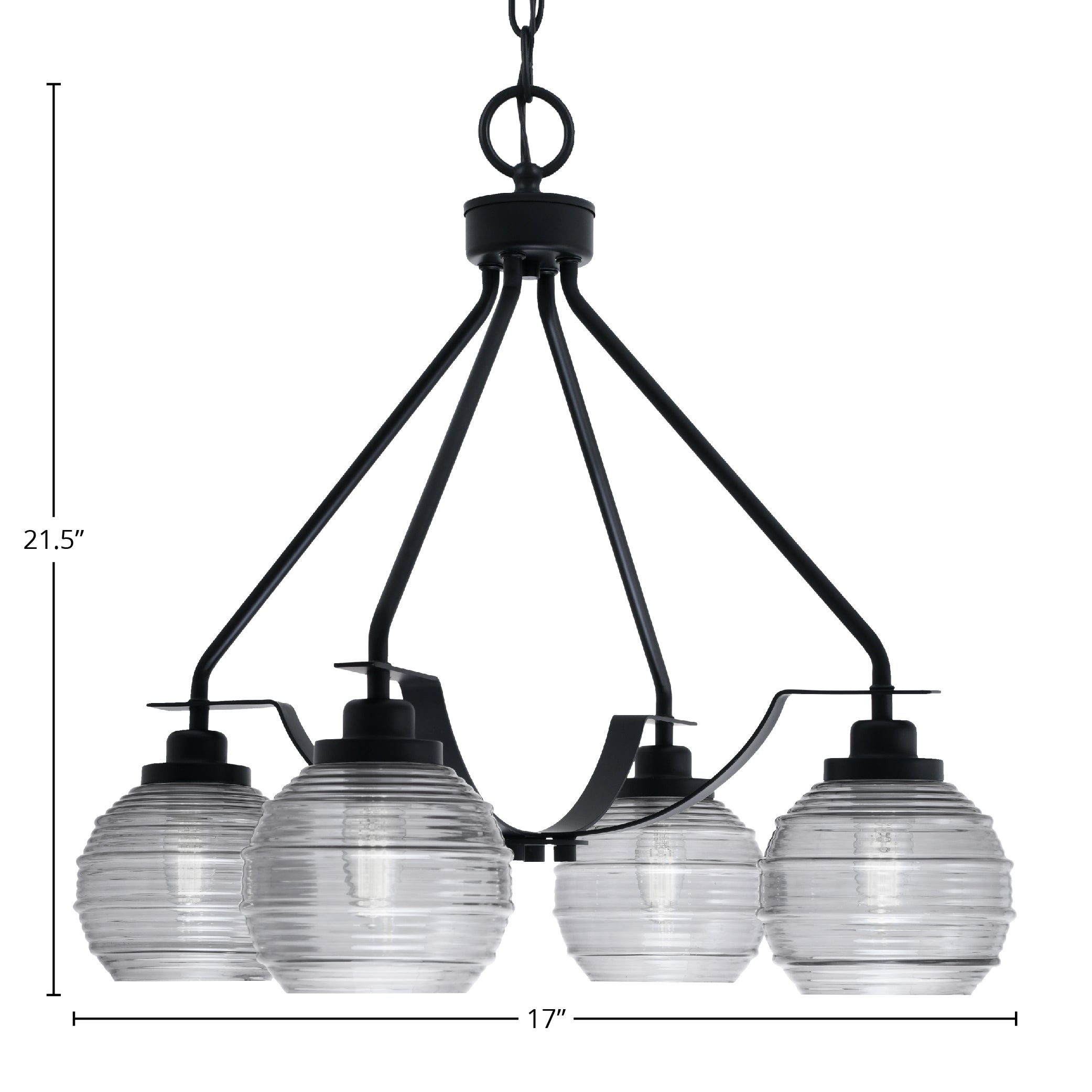 Odyssey Four Light Chandelier in Matte Black with 6" Smoke Ribbed Shade