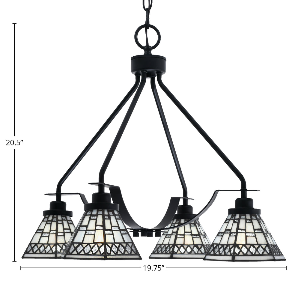Odyssey Four Light Chandelier in Matte Black with 7" Pewter Art Glass Shade