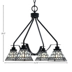 Odyssey Four Light Chandelier in Matte Black with 7" Pewter Art Glass Shade