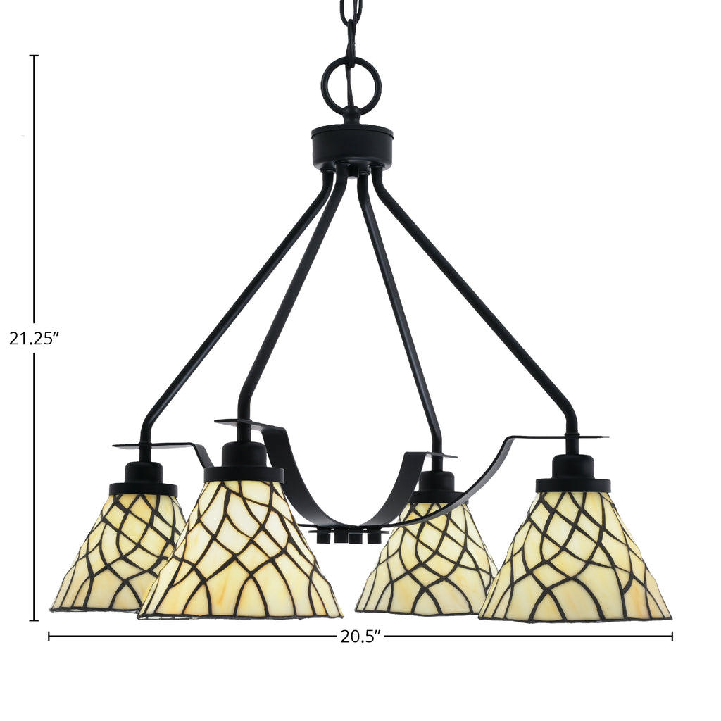 Odyssey Four Light Chandelier in Matte Black with 7" Sandhill Art Glass Shade