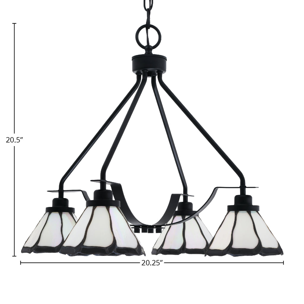 Odyssey Four Light Chandelier in Matte Black with 7" Pearl & Black Flair Art Glass Shade