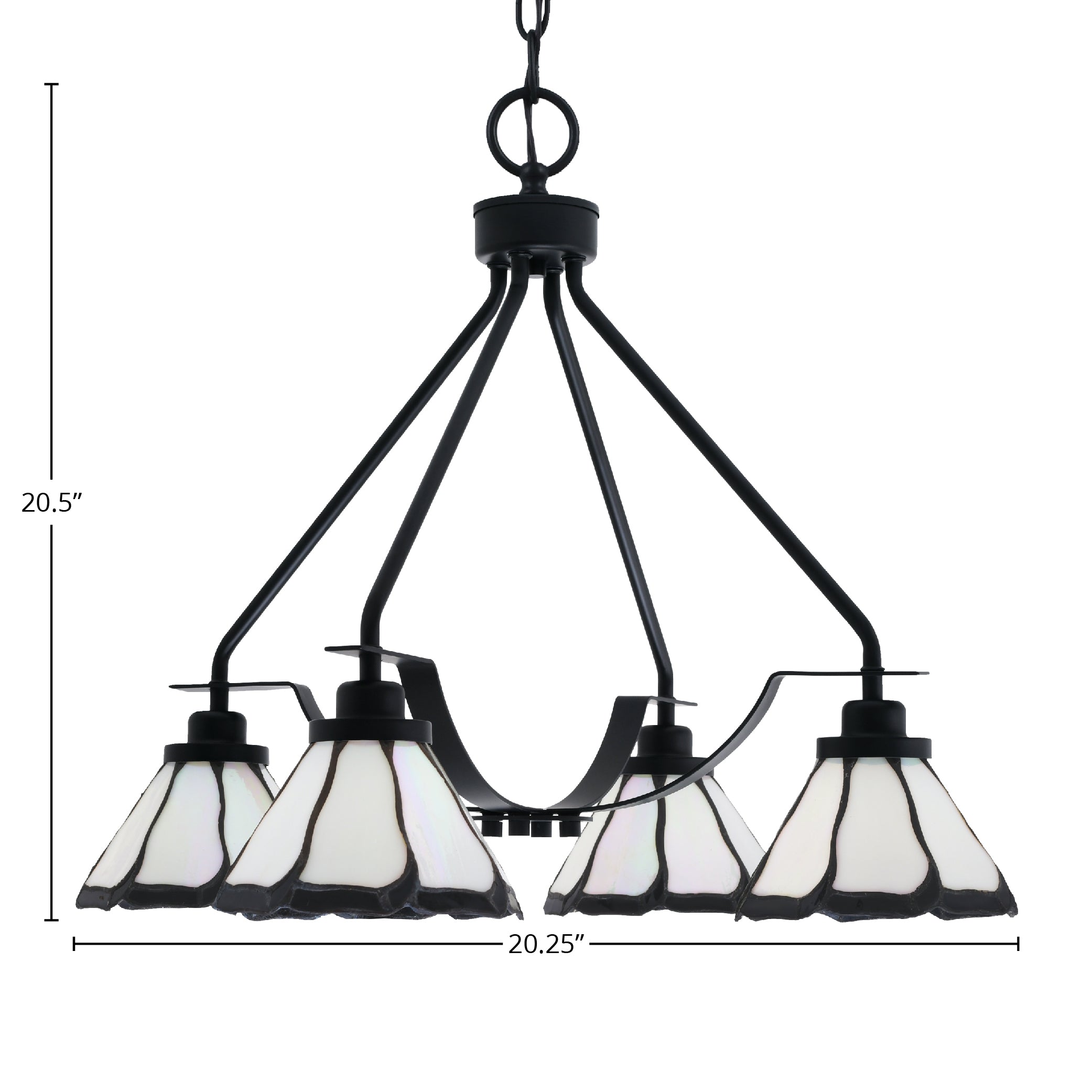 Odyssey Four Light Chandelier in Matte Black with 7" Pearl & Black Flair Art Glass Shade