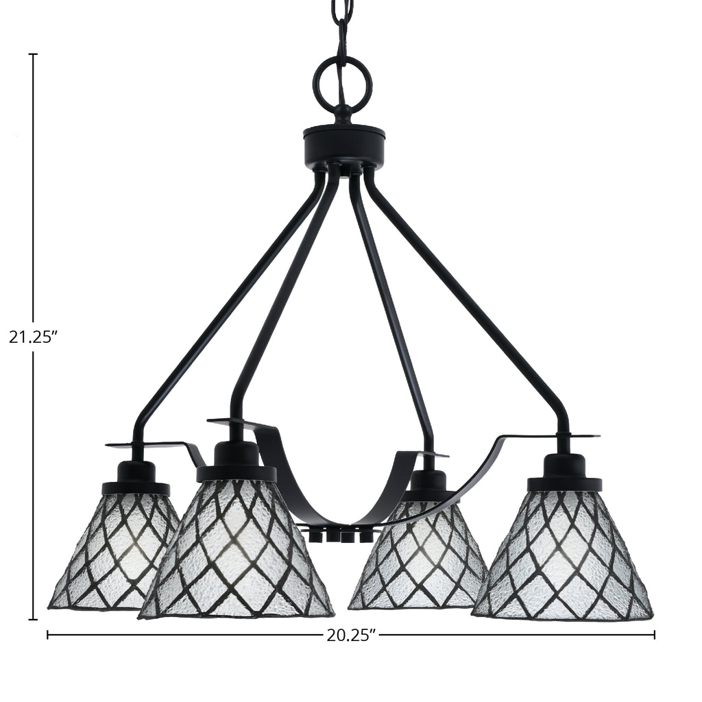 Odyssey Four Light Chandelier in Matte Black with 7" Diamond Ice Art Glass Shade