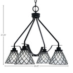 Odyssey Four Light Chandelier in Matte Black with 7" Diamond Ice Art Glass Shade