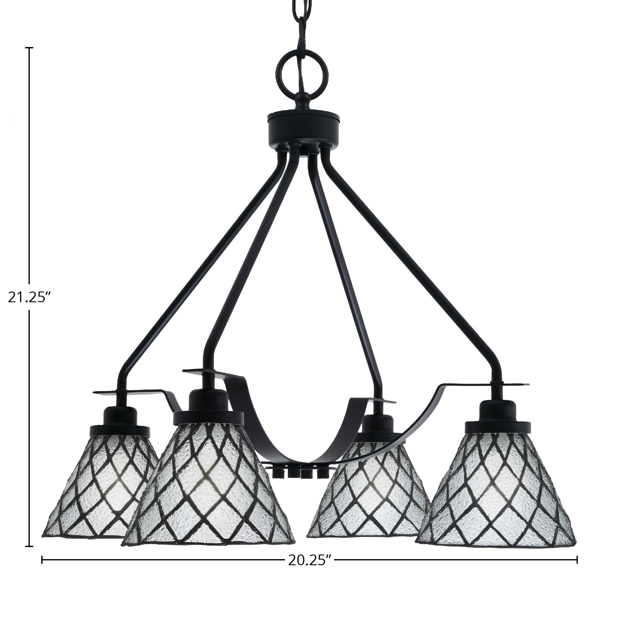 Odyssey Four Light Chandelier in Matte Black with 7" Diamond Ice Art Glass Shade
