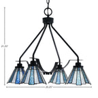 Odyssey Four Light Chandelier in Matte Black with 7" Sea Ice Art Glass Shade