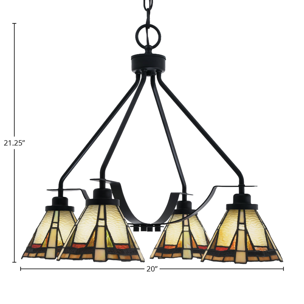 Odyssey Four Light Chandelier in Matte Black with 7" Zion Art Glass Shade