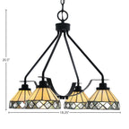 Odyssey Four Light Chandelier in Matte Black with 7" Diamond Peak Art Glass Shade