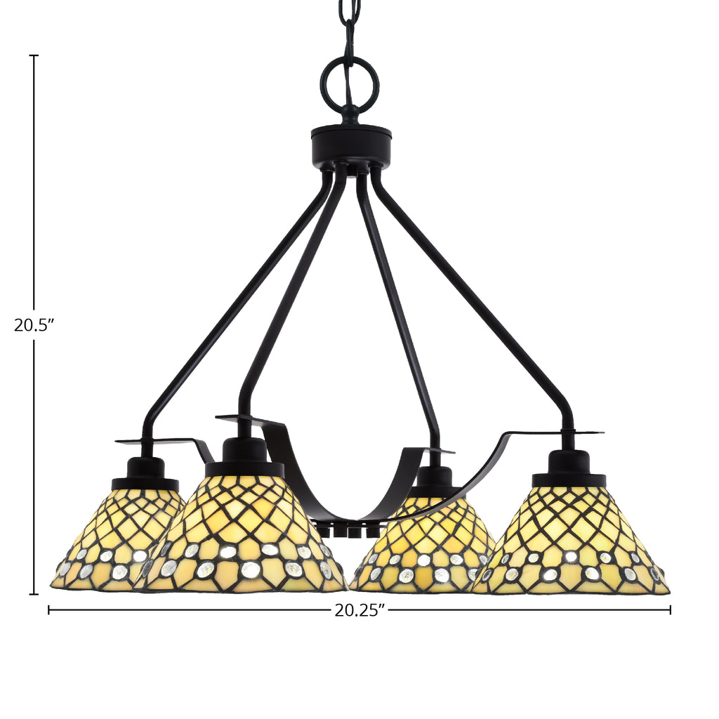 Odyssey Four Light Chandelier in Matte Black with 7" Starlight Art Glass Shade