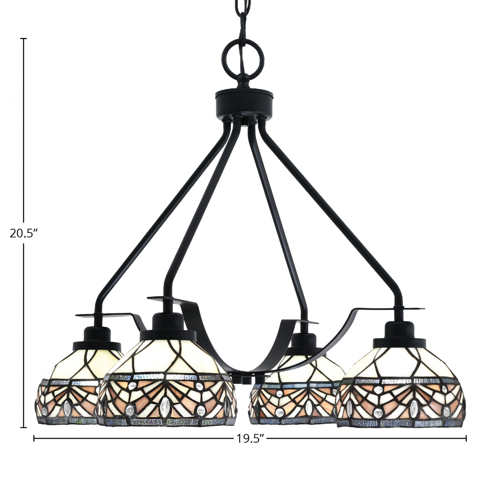 Odyssey Four Light Chandelier in Matte Black with 7" Royal Merlot Art Glass Shade