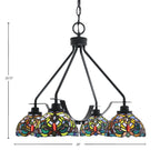 Odyssey Four Light Chandelier in Matte Black with 7" Kaleidoscope Art Glass Shade