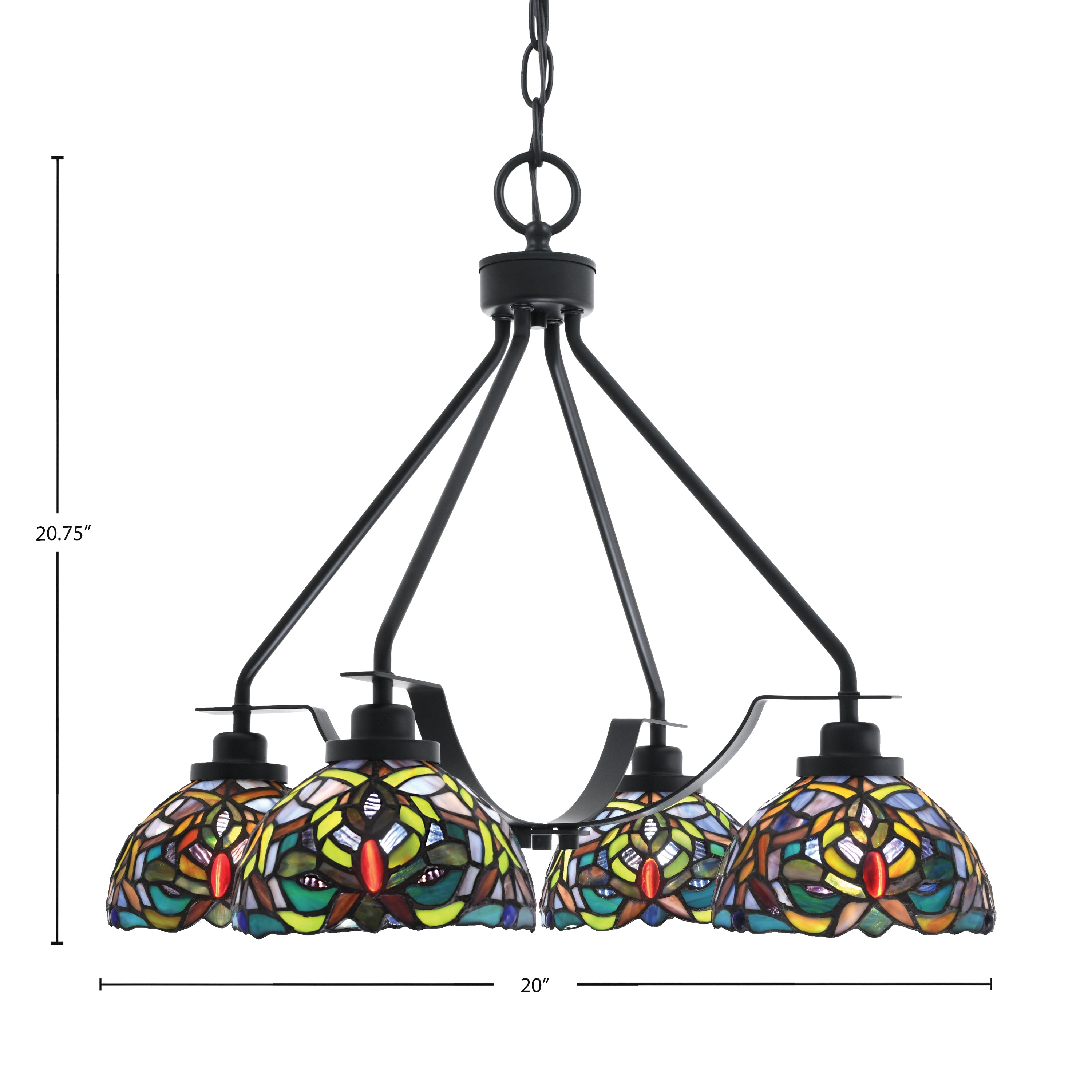 Odyssey Four Light Chandelier in Matte Black with 7" Kaleidoscope Art Glass Shade
