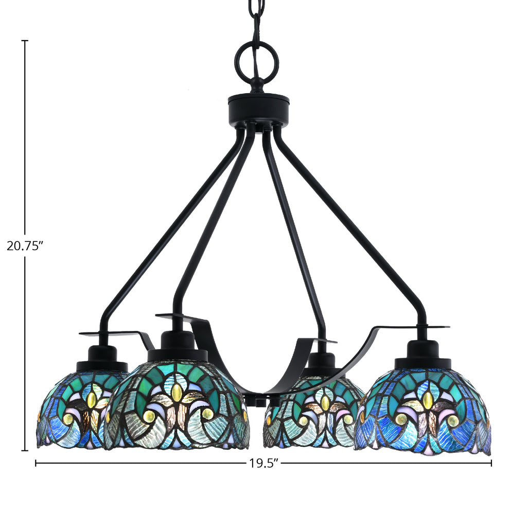 Odyssey Four Light Chandelier in Matte Black with 7" Turquoise Cypress Art Glass Shade