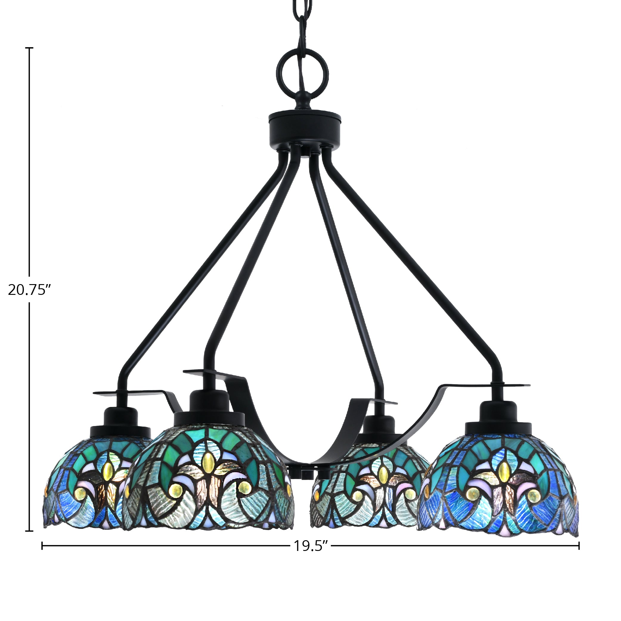 Odyssey Four Light Chandelier in Matte Black with 7" Turquoise Cypress Art Glass Shade