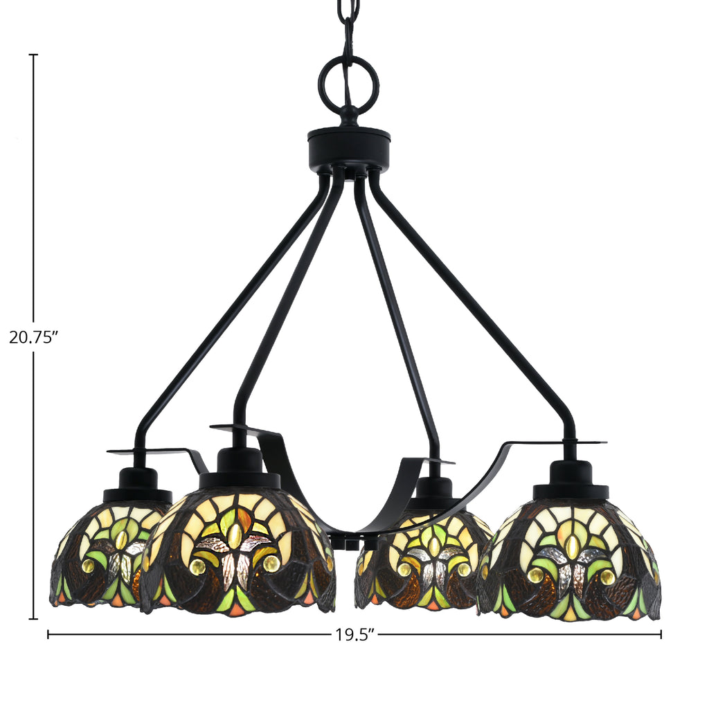 Odyssey Four Light Chandelier in Matte Black with 7" Ivory Cypress Art Glass Shade