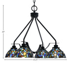 Odyssey Four Light Chandelier in Matte Black with 7" Blue Mosaic Art Glass Shade