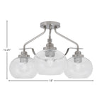 Odyssey Three Light Semi-Flush Mount in Brushed Nickel with 7" Clear Bubble Shade