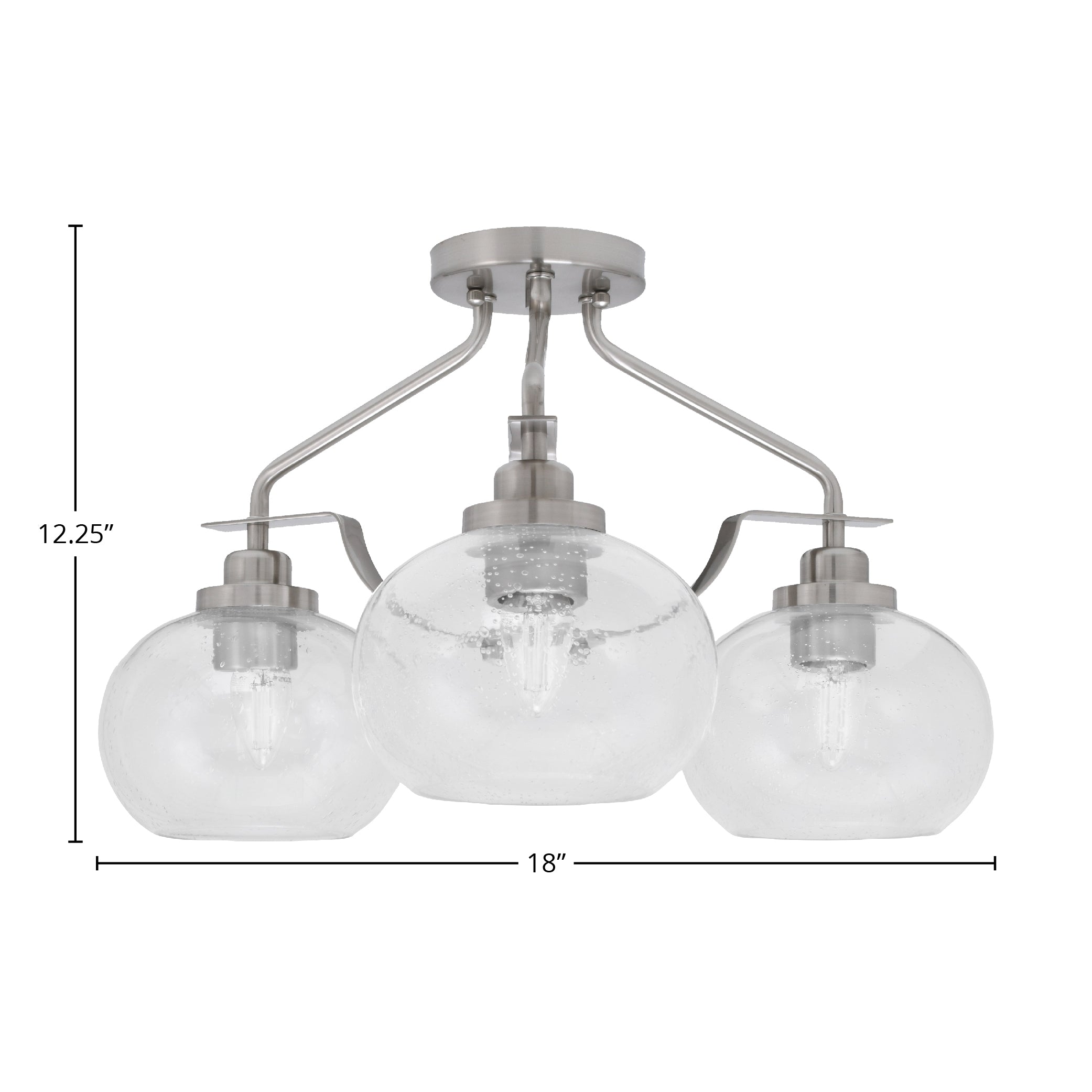 Odyssey Three Light Semi-Flush Mount in Brushed Nickel with 7" Clear Bubble Shade