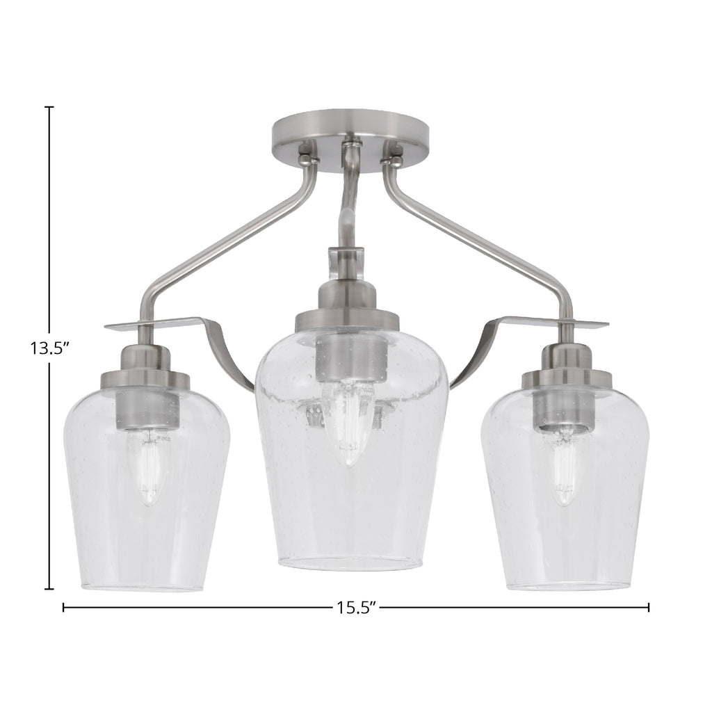Odyssey Three Light Semi-Flush Mount in Brushed Nickel with 5" Clear Bubble Shade