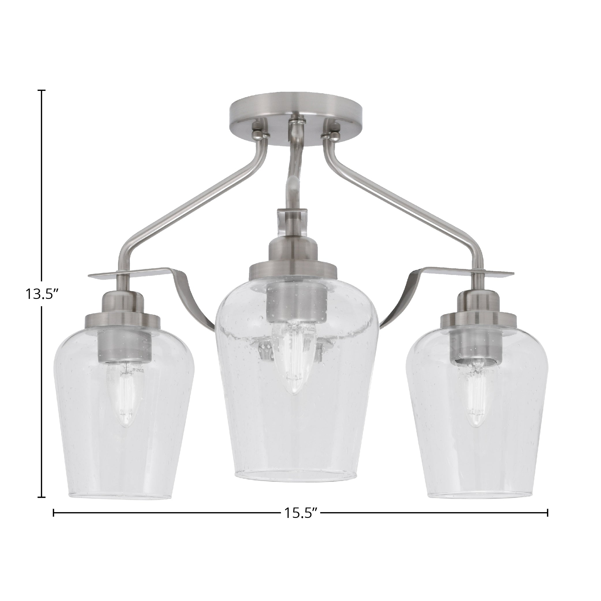 Odyssey Three Light Semi-Flush Mount in Brushed Nickel with 5" Clear Bubble Shade