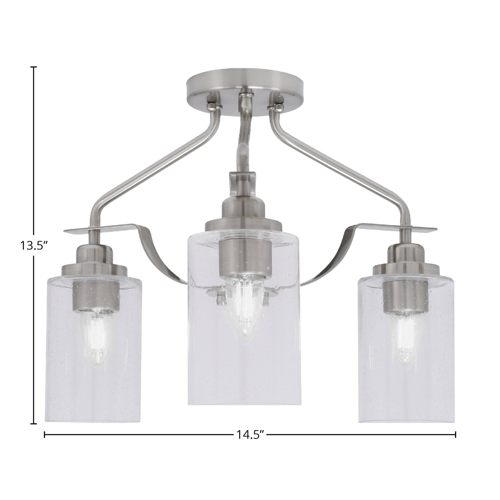 Odyssey Three Light Semi-Flush Mount in Brushed Nickel with 4" Clear Bubble Shade