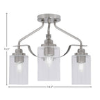 Odyssey Three Light Semi-Flush Mount in Brushed Nickel with 4" Clear Bubble Shade