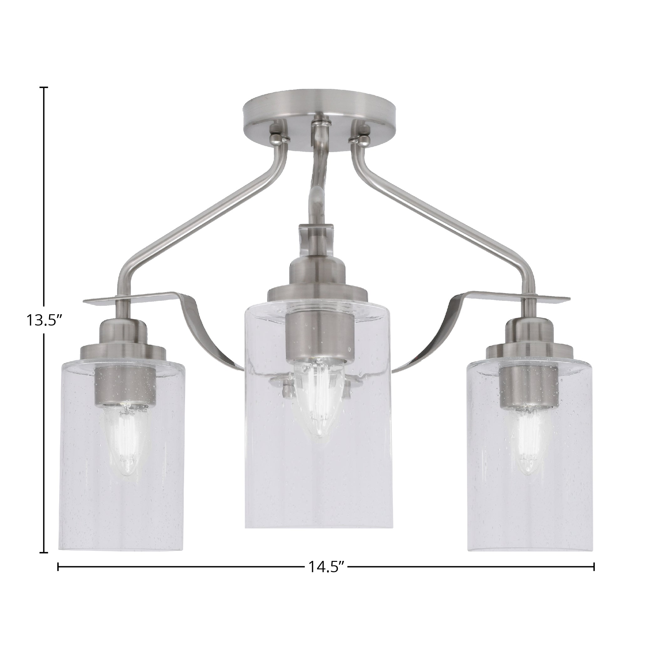 Odyssey Three Light Semi-Flush Mount in Brushed Nickel with 4" Clear Bubble Shade